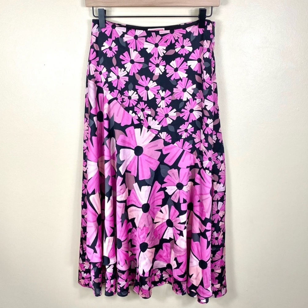 Kate Spade Floral Pink Black Midi Skirt Size 2